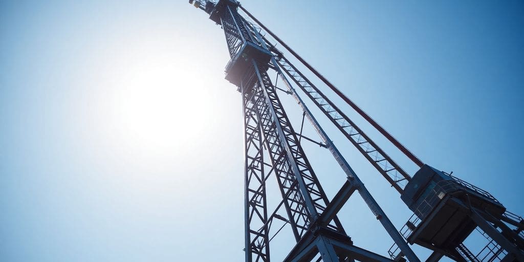 towering construction crane against clear blue sky