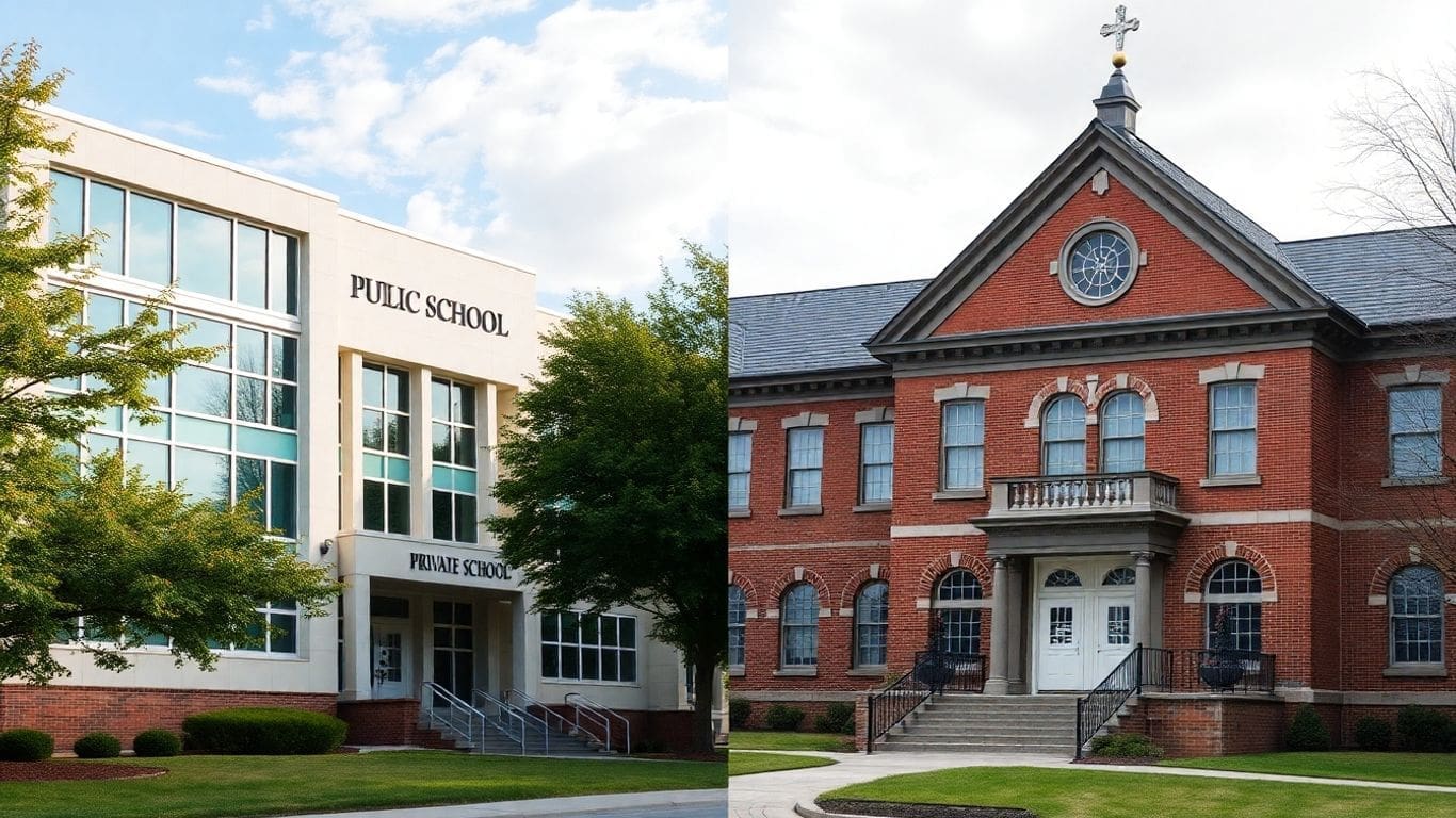 comparison of modern public school and traditional private school buildings