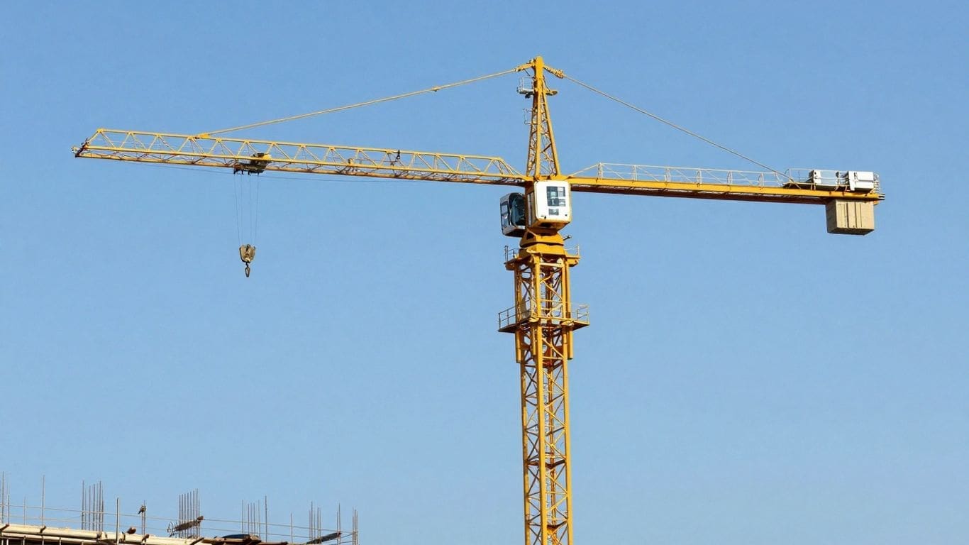 yellow construction crane against clear blue sky