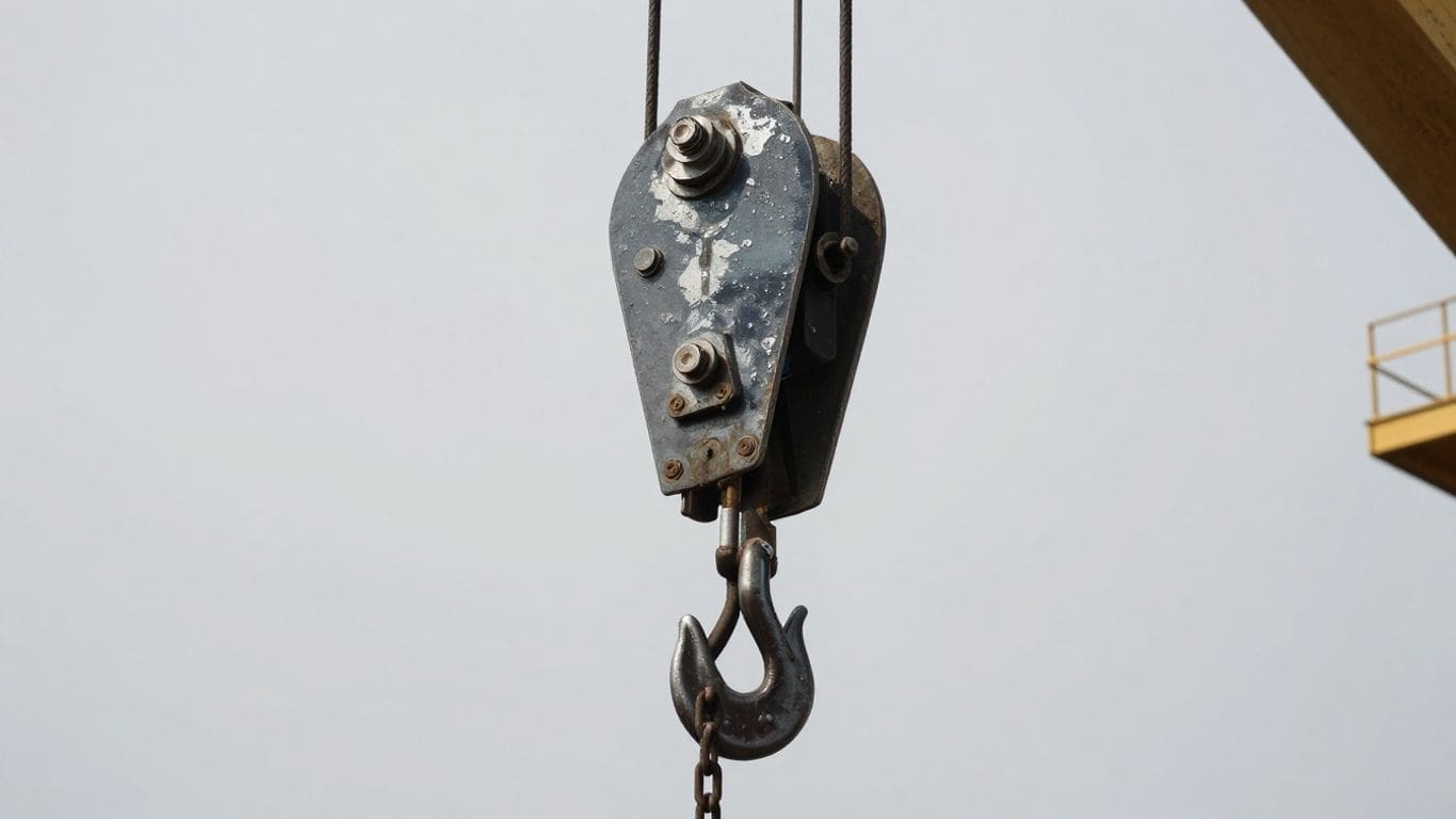 close-up of industrial crane hook against sky
