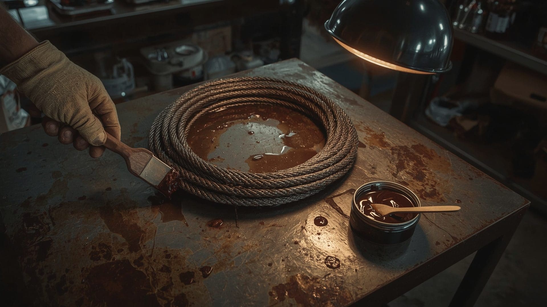 Wire rope lubrication with penetrating lubricant applied between steel strands