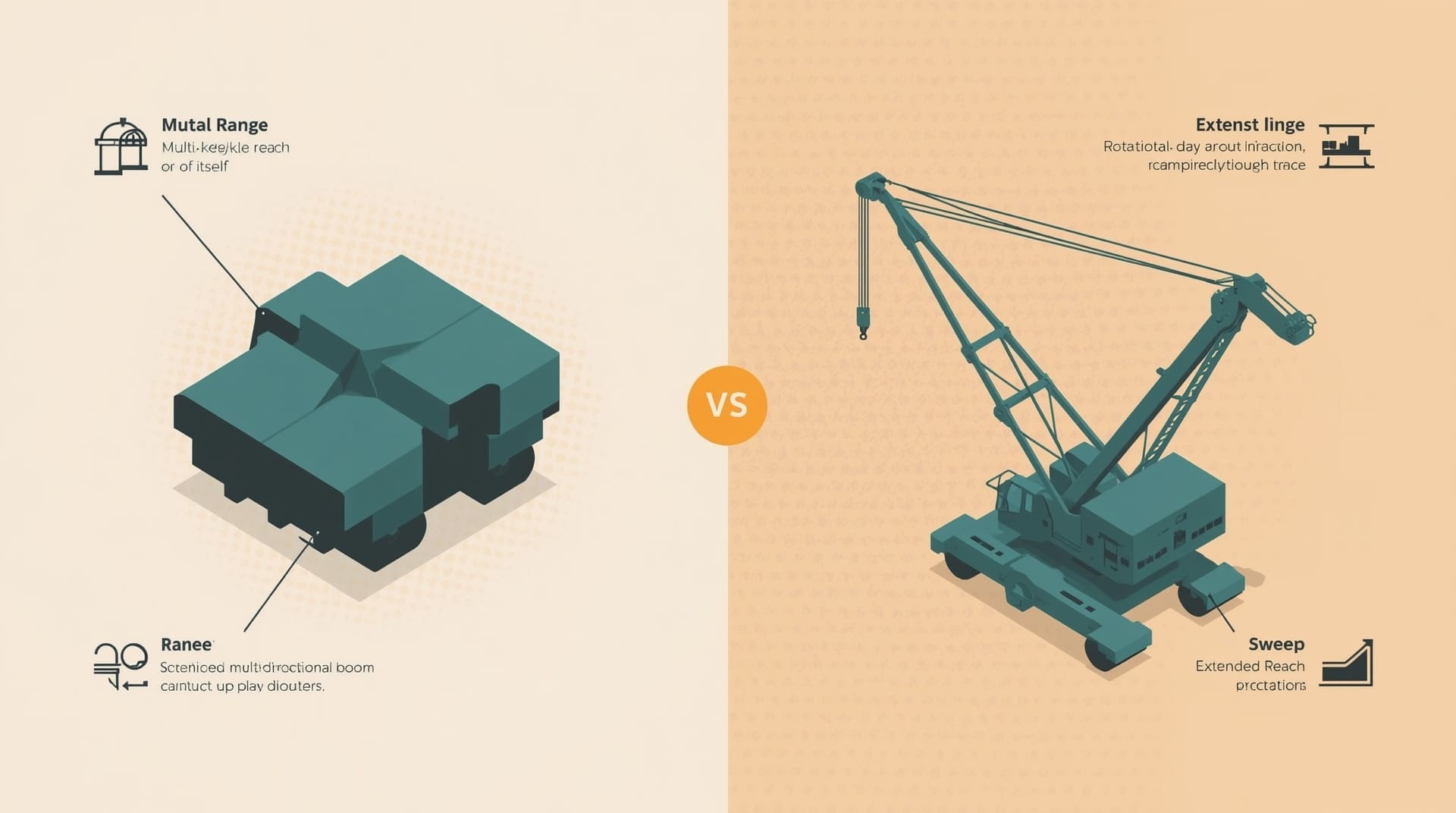 Infographic comparing knuckle boom crane articulated arm structure to conventional crane design