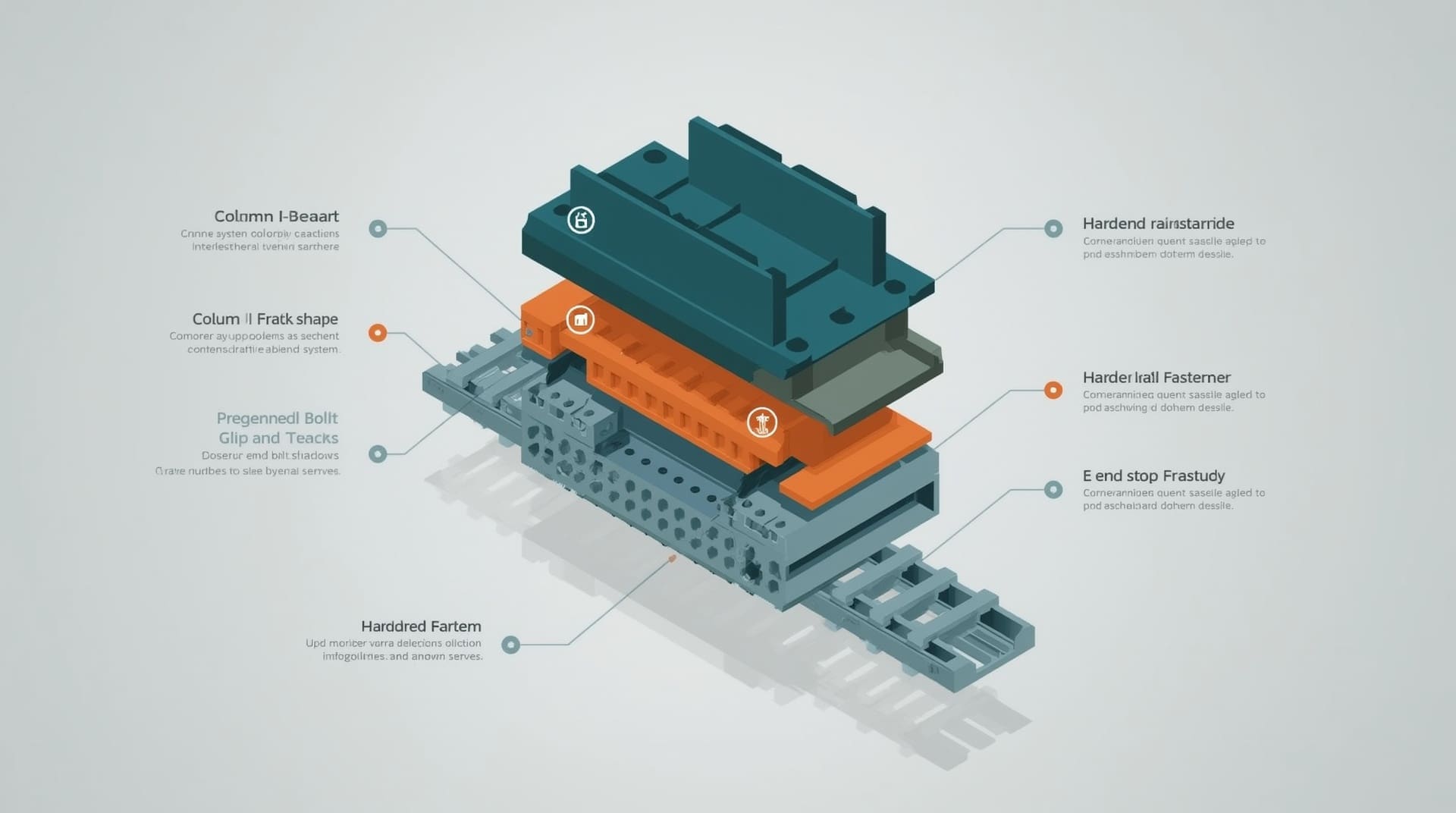 Infographic diagram showing overhead crane runway system structural components and hierarchy