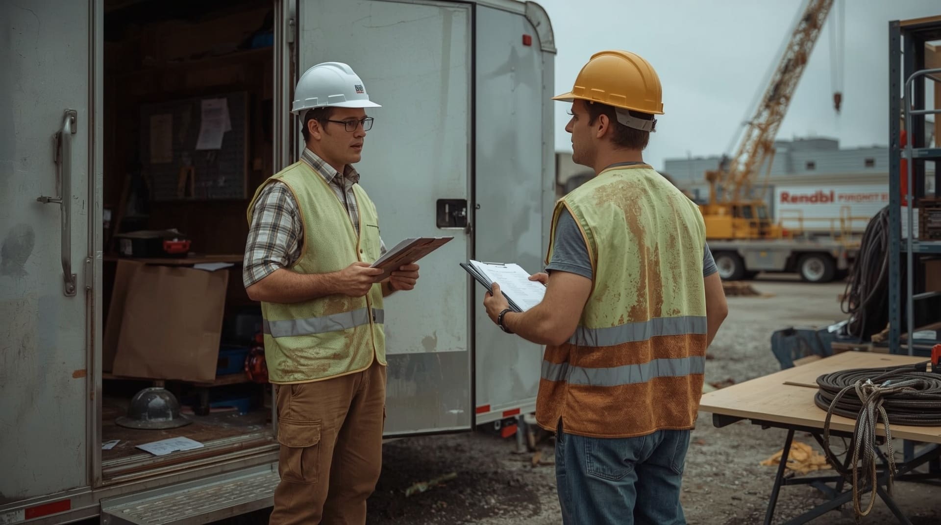 OSHA inspector reviewing qualified rigger compliance documentation with site supervisor