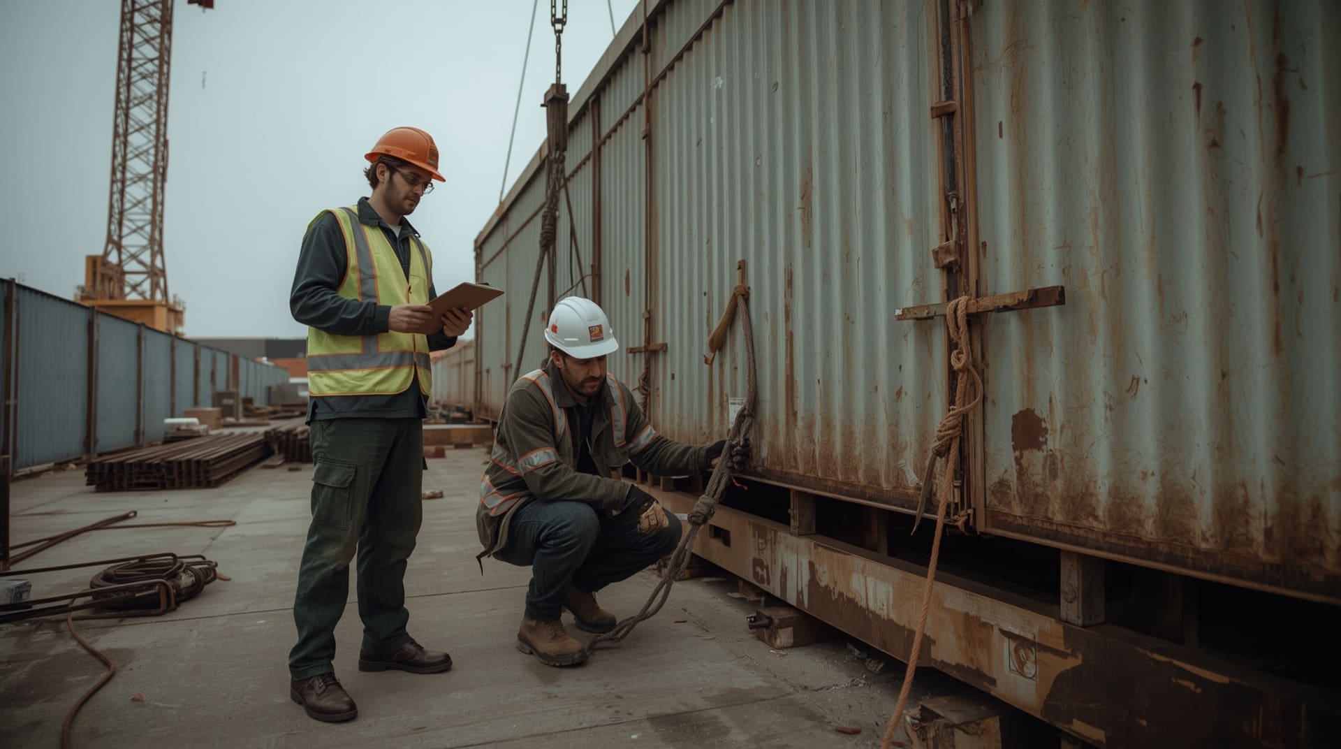 Qualified evaluator observing rigger performing load attachment on active construction site